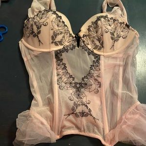 Victoria’s Secret sheer corset pink w/ black trim